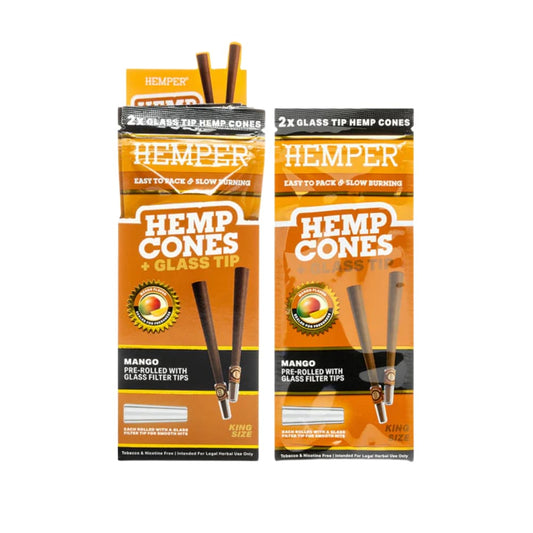 Hemper Pre-Rolled 2pk KS Size Hemp Cones + Glass Tip (Mango)