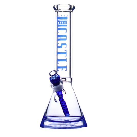 14" 9mm Color Logo Castle Glass Bong (Blue)