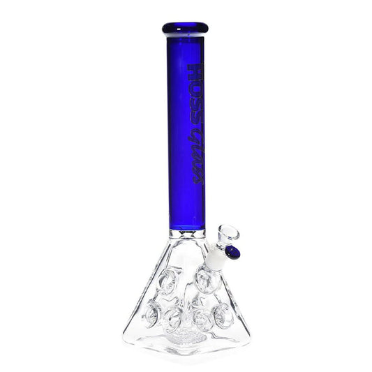 Double Hole 18" Pyramid Beaker with Coloured Neck by Hoss Glass - Blue