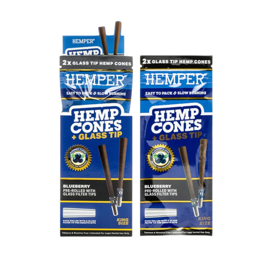 Hemper Pre-Rolled 2pk KS Size Hemp Cones + Glass Tip (Blueberry)